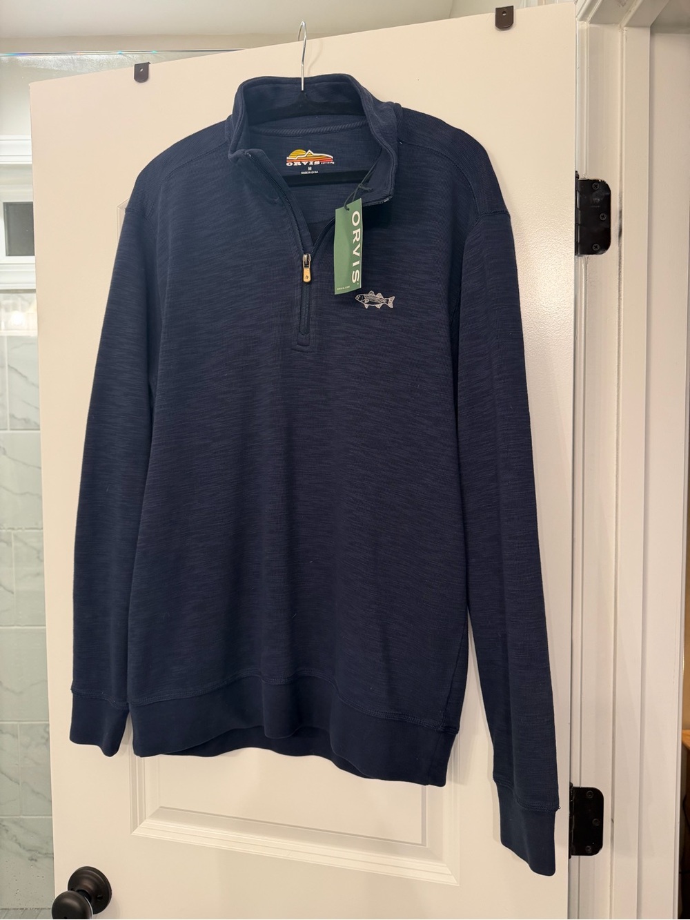 Orvis Men’s Navy Half-Zip Pullover with Embroidered Fish